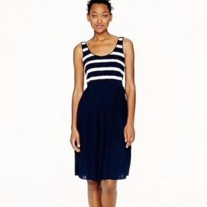 J. Crew Pleated Navy Stripe Knit Dress